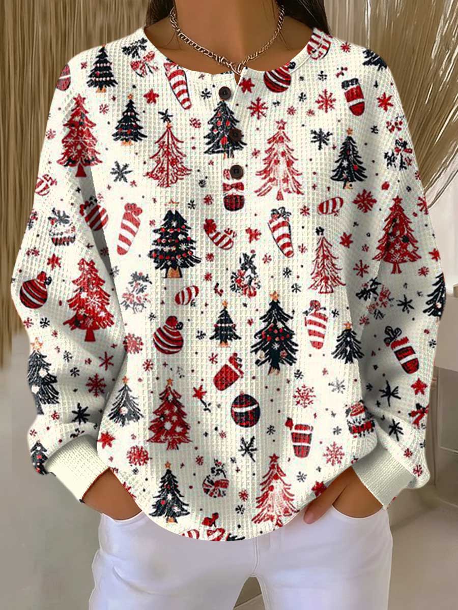Irene | Jersey navideño blanco con pinos y esferas
