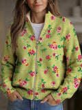 Mercedes | Cárdigan de punto verde con estampado floral