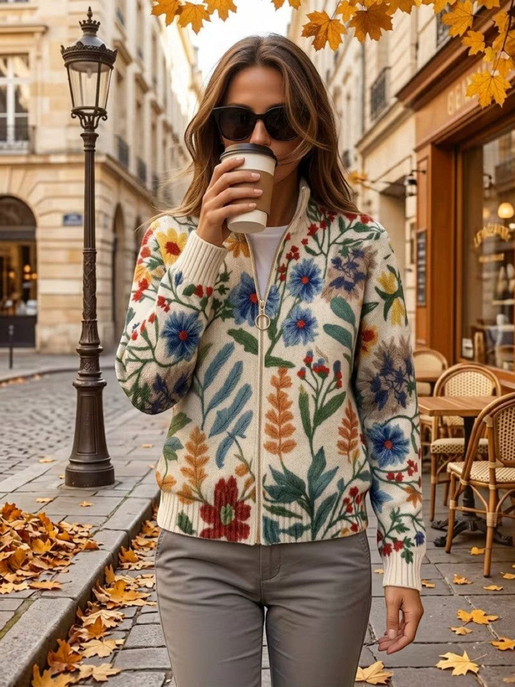 Esperanza | Cárdigan de punto con patrón floral botánico