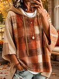 Sudadera con capucha de patchwork artístico para mujer en otoño