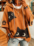 Sudadera con capucha para mujer de otoño con diseño de gato